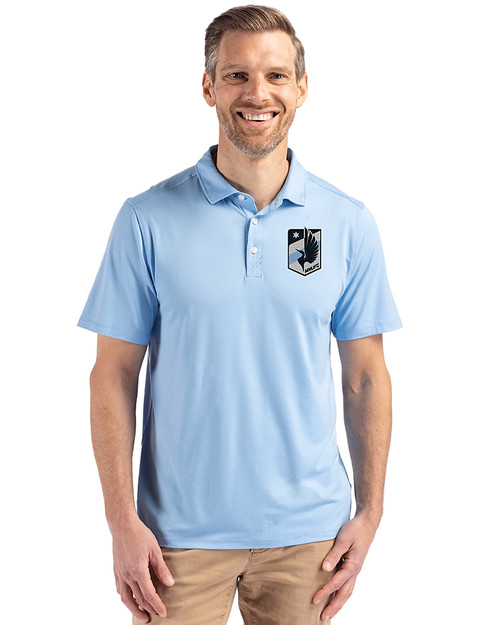 Minnesota United FC Cutter & Buck Coastline Epic Comfort Recycled Mens Polo Atlas Light Blue Front