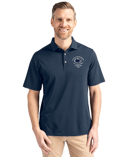 Penn State Nittany Lions College Football Playoff 2024 Fiesta Bowl Champions Cutter & Buck Virtue Eco Pique Recycled Mens Big and Tall Polo Navy Blue Front