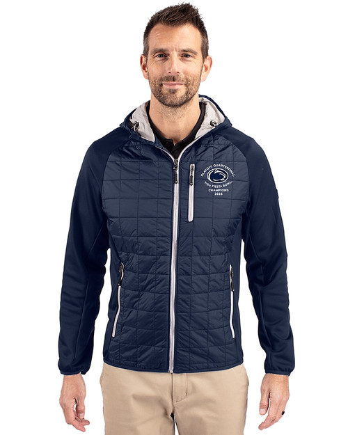 Penn State Nittany Lions College Football Playoff 2024 Fiesta Bowl Champions Cutter & Buck Rainier Primaloft Mens Eco Full Zip Hybrid Jacket Dark Navy Front