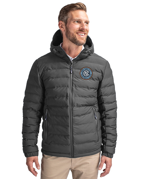 New York City FC Cutter & Buck Mission Ridge Repreve® Eco Insulated Mens Puffer Jacket Elemental Grey Front