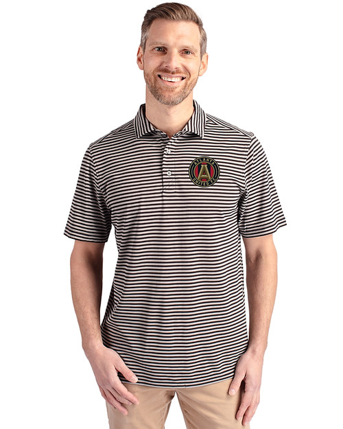 Atlanta United FC - Cutter & Buck Virtue Eco Pique Stripe Recycled Mens Big and Tall Polo Black Front