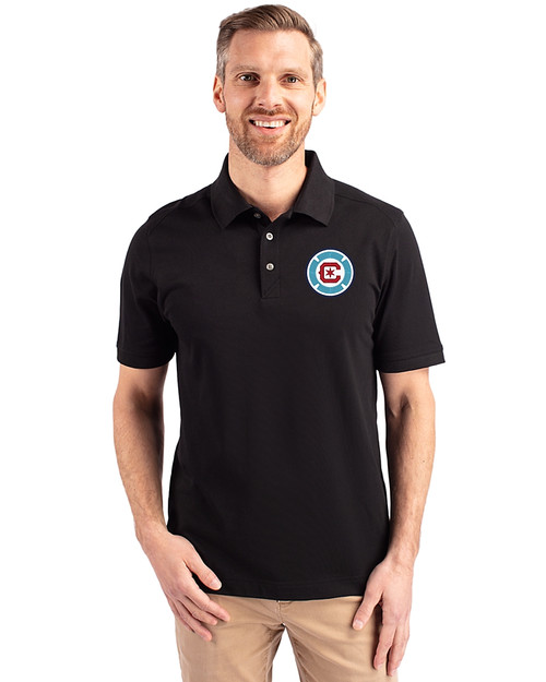 Chicago Fire FC Cutter & Buck Advantage Recycled Cotton-Blend Pique Mens Polo Black Front