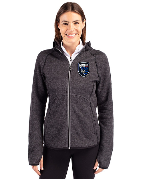 San Jose Earthquakes Cutter & Buck Mainsail Full Zip Hooded Womens Jacket Charcoal Heather Front