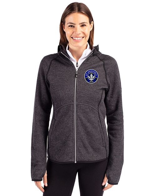 CF Montréal Cutter & Buck Mainsail Full Zip Hooded Womens Jacket Charcoal Heather Front