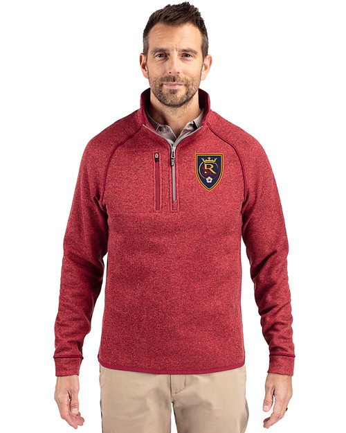 Real Salt Lake Cutter & Buck Mainsail Sweater-Knit Mens Half Zip Pullover Jacket Cardinal Red Heather Front