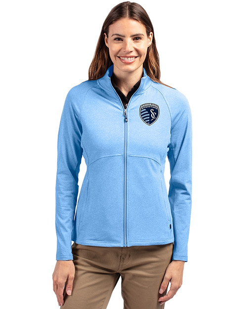 Sporting Kansas City Cutter & Buck Adapt Eco Knit Heather Recycled Womens Full Zip Atlas Heather Front
