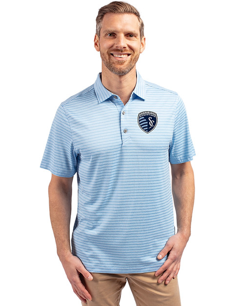Sporting Kansas City Cutter & Buck Forge Eco Heather Stripe Stretch Recycled Mens Big & Tall Polo Atlas Heather Front