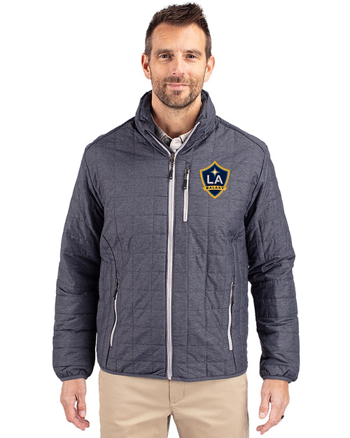 LA Galaxy Cutter & Buck Rainier PrimaLoft® Mens Eco Insulated Full Zip Puffer Jacket Anthracite Melange Front