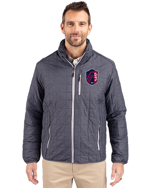 St. Louis City SC Cutter & Buck Rainier PrimaLoft® Mens Eco Insulated Full Zip Puffer Jacket Anthracite Melange Front