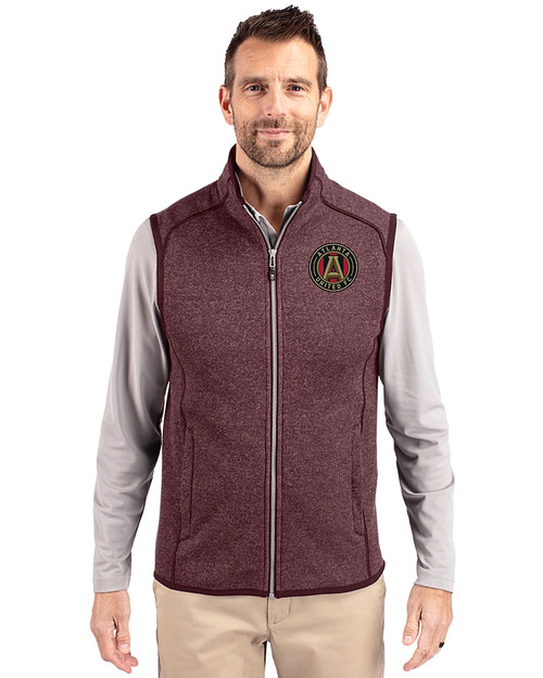 Atlanta United FC - Cutter & Buck Mainsail Sweater-Knit Mens Full Zip Vest Bordeaux Heather Front