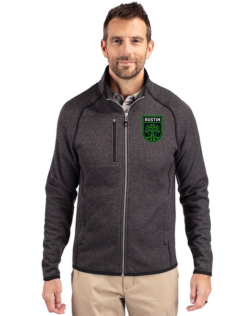 Austin FC - Cutter & Buck Mainsail Sweater-Knit Mens Big and Tall Full Zip Jacket Charcoal Heather Front