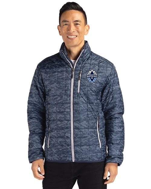 Vancouver Whitecaps FC Cutter & Buck Rainier PrimaLoft® Mens Eco Insulated Full Zip Printed Puffer Jacket Dark Navy Front