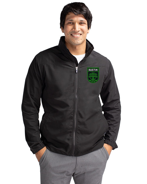 Austin FC - Cutter & Buck Charter Recycled Packable Mens Full Zip Jacket Black Front