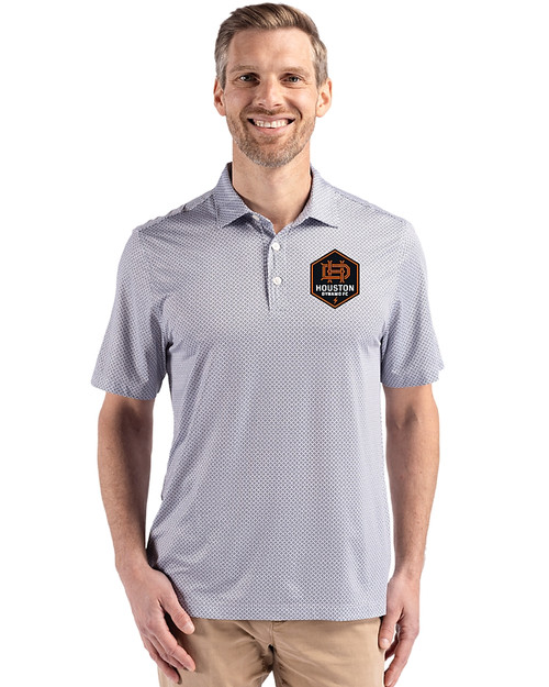 Houston Dynamo FC Cutter & Buck Pike Eco Diamond Dot Print Recycled Mens Polo Black Front