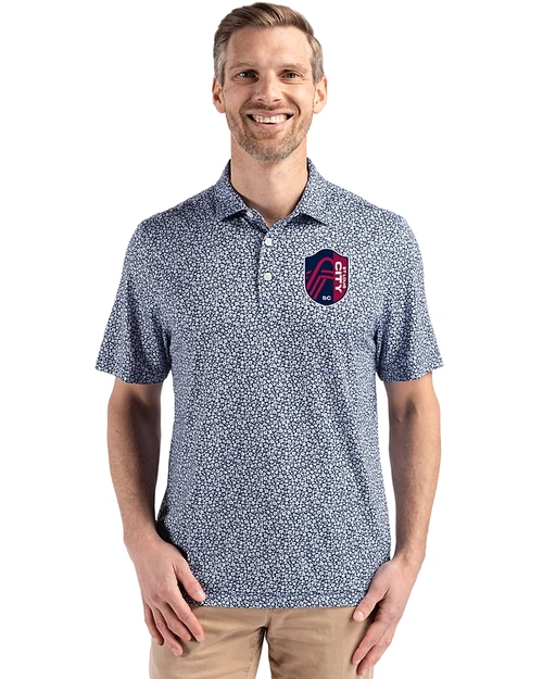 St. Louis City SC Cutter & Buck Pike Recycled Flora Print Mens Big & Tall Polo Navy Blue Front