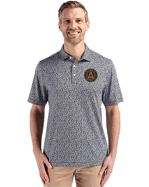Atlanta United FC - Cutter & Buck Pike Eco Flora Print Recycled Mens Polo Black Front
