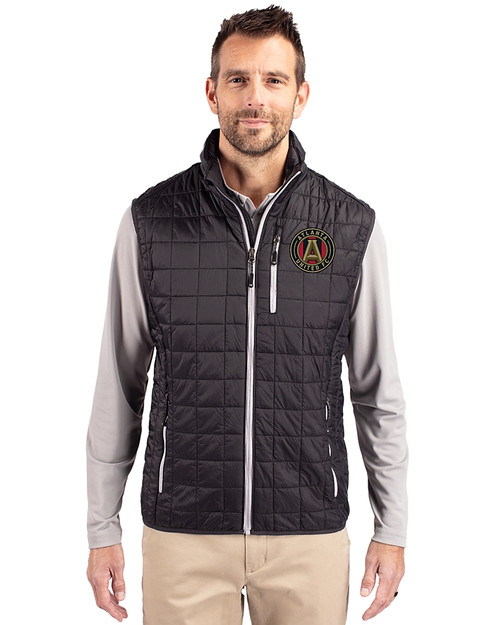 Atlanta United FC - Cutter & Buck Rainier PrimaLoft® Mens Big and Tall Eco Insulated Full Zip Puffer Vest Black Front