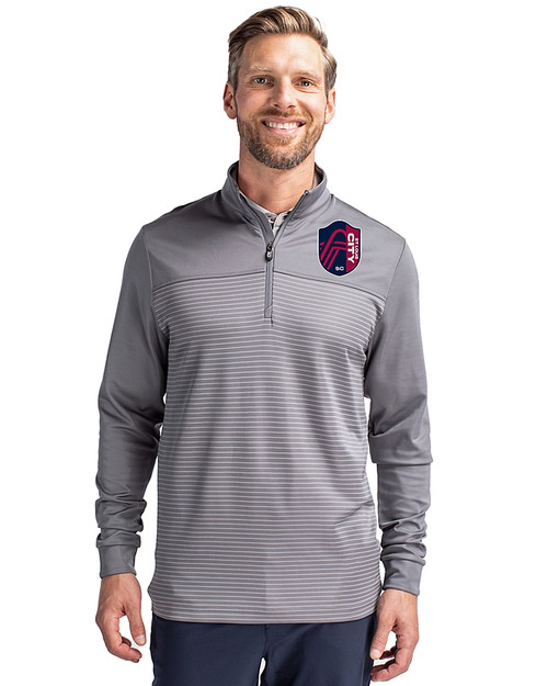 St. Louis City SC Cutter & Buck Traverse Stretch Eco Stripe Quarter Zip Mens Pullover Elemental Grey Front