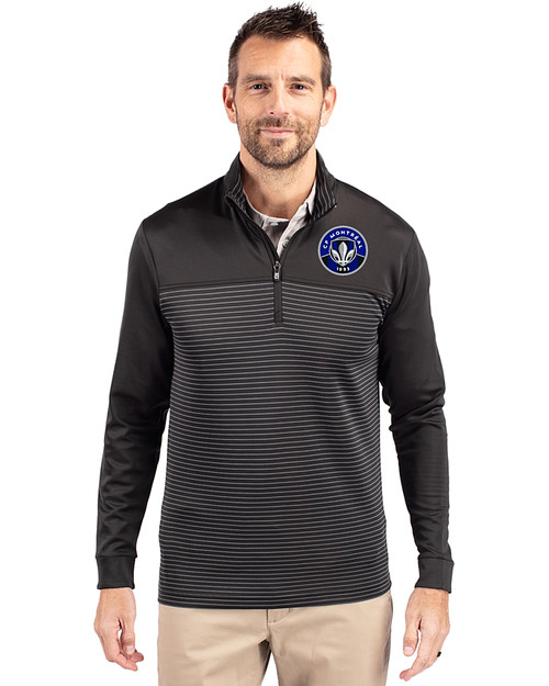 CF Montréal Cutter & Buck Traverse Stretch Eco Stripe Quarter Zip Mens Pullover Black Front
