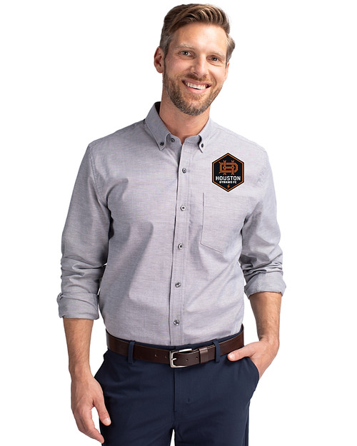 Houston Dynamo FC Cutter & Buck Stretch Oxford Mens Big and Tall Long Sleeve Dress Shirt Charcoal Front