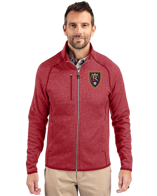 Real Salt Lake Cutter & Buck Mainsail Sweater-Knit Mens Full Zip Jacket Cardinal Red Heather Front