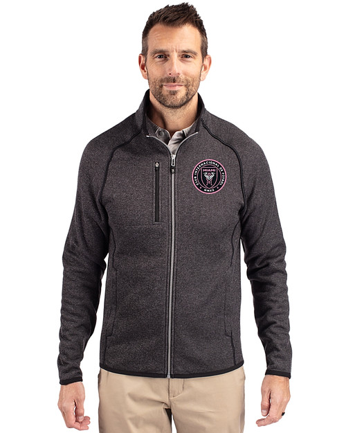 Inter Miami CF Cutter & Buck Mainsail Sweater-Knit Mens Full Zip Jacket Charcoal Heather Front