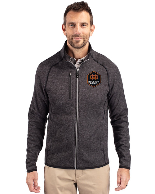 Houston Dynamo FC Cutter & Buck Mainsail Sweater-Knit Mens Full Zip Jacket Charcoal Heather Front