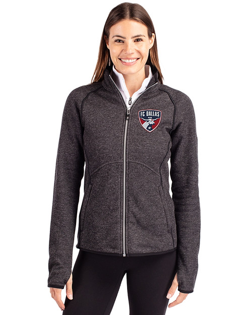 FC Dallas Cutter & Buck Mainsail Sweater-Knit Womens Full Zip Jacket Charcoal Heather Front