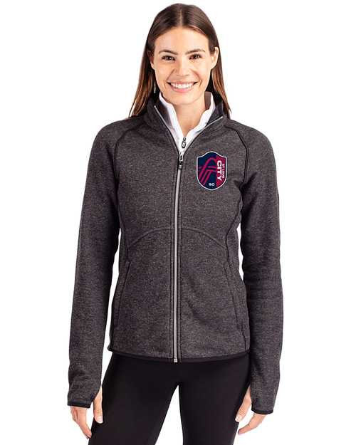 St. Louis City SC Cutter & Buck Mainsail Sweater-Knit Womens Full Zip Jacket Charcoal Heather Front