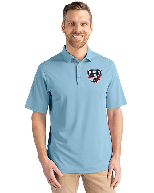 FC Dallas Cutter & Buck Virtue Eco Pique Recycled Mens Polo Atlas Light Blue Front