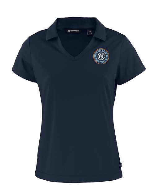 New York City FC Cutter & Buck Daybreak Eco Recycled Womens V-neck Polo Navy Blue Mannequin
