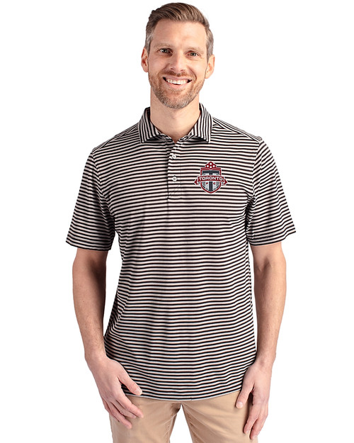 Toronto FC Cutter & Buck Virtue Eco Pique Stripe Recycled Mens Big and Tall Polo Black Front