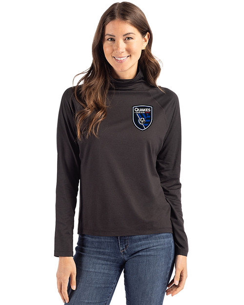 San Jose Earthquakes Cutter & Buck Coastline Epic Comfort Recycled Womens Funnel Neck Black Front