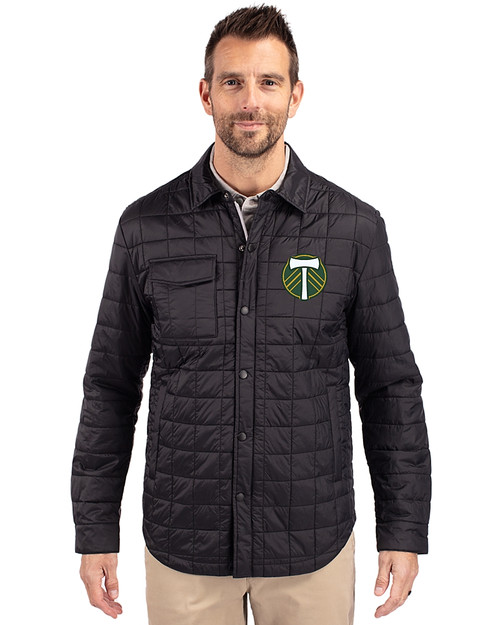 Portland Timbers Cutter & Buck Rainier PrimaLoft® Mens Eco Insulated Quilted Shirt Jacket Black Front