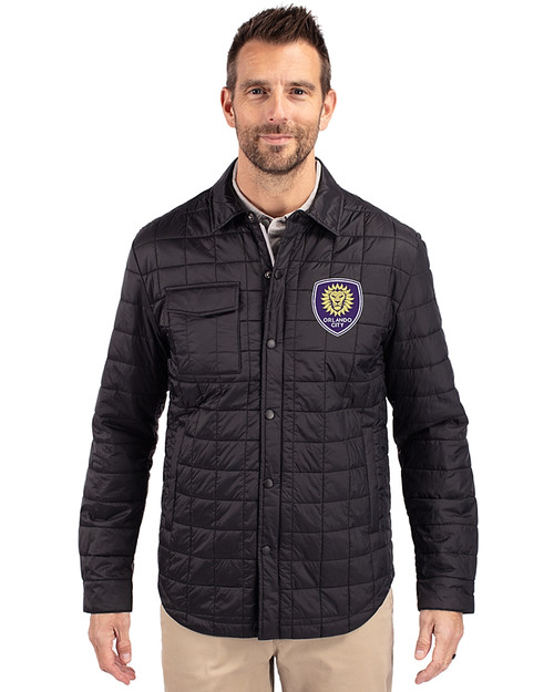 Orlando City SC Cutter & Buck Rainier PrimaLoft® Mens Eco Insulated Quilted Shirt Jacket Black Front