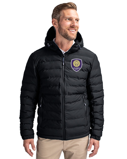 Orlando City SC Cutter & Buck Mission Ridge Repreve® Eco Insulated Mens Puffer Jacket Black Front