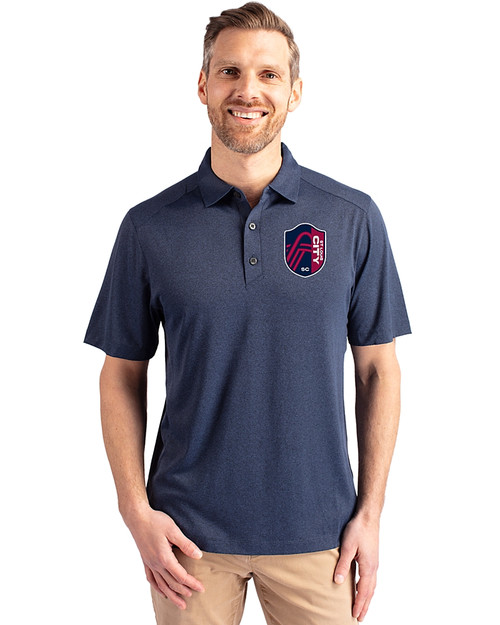 St. Louis City SC Cutter & Buck Forge Eco Stretch Recycled Mens Polo Dark Navy Blue Heather Front