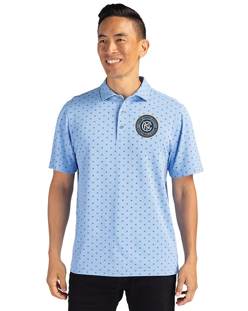 New York City FC Cutter & Buck Virtue Eco Pique Tile Print Recycled Mens Polo Atlas Light Blue Front