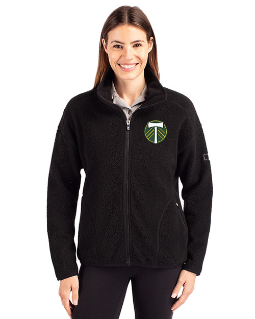Portland Timbers Cutter & Buck Cascade Eco Fleece Womens Full Zip Jacket Black Front