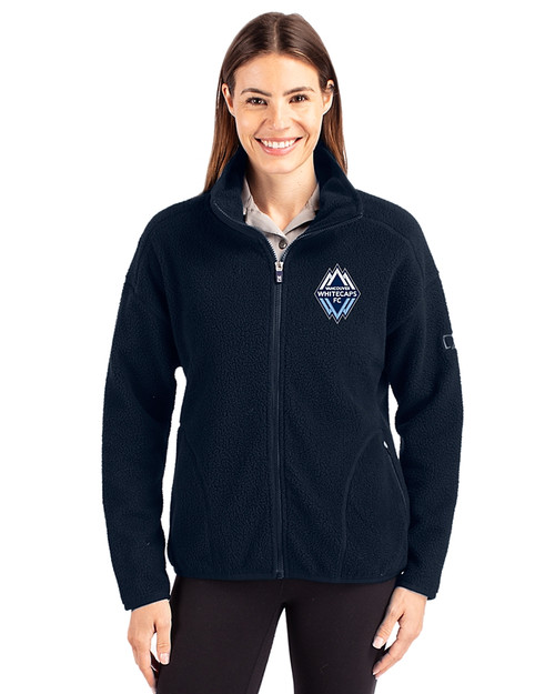 Vancouver Whitecaps FC Cutter & Buck Cascade Eco Fleece Womens Full Zip Jacket Navy Blue Front