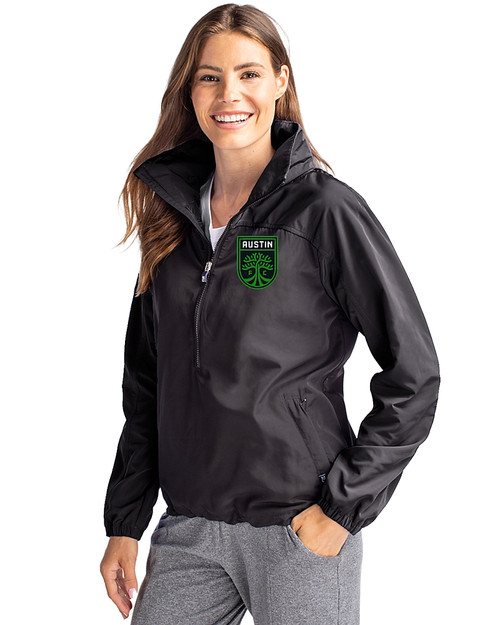 Austin FC - Cutter & Buck Charter Eco Recycled Womens Anorak Jacket Black Front