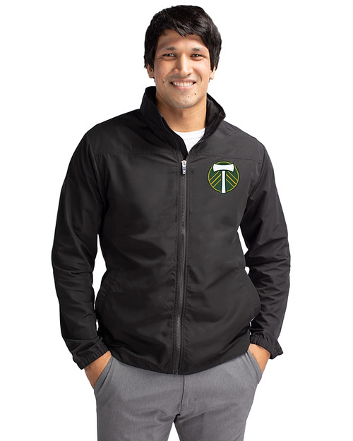 Portland Timbers Cutter & Buck Charter Eco Recycled Mens Full-Zip Jacket Black Front