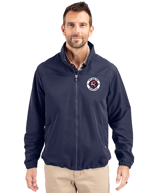 New England Revolution Cutter & Buck Charter Eco Recycled Mens Full-Zip Jacket Navy Blue Front