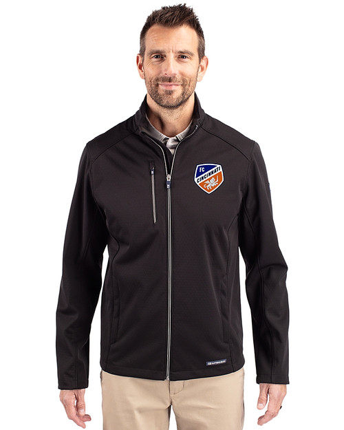 FC Cincinnati Cutter & Buck Evoke Softshell Recycled Full Zip Mens Jacket Black Front