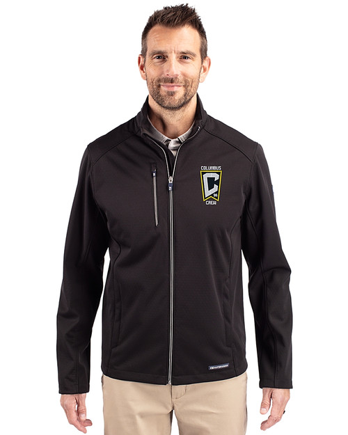 Columbus Crew Cutter & Buck Evoke Softshell Recycled Full Zip Mens Jacket Black Front