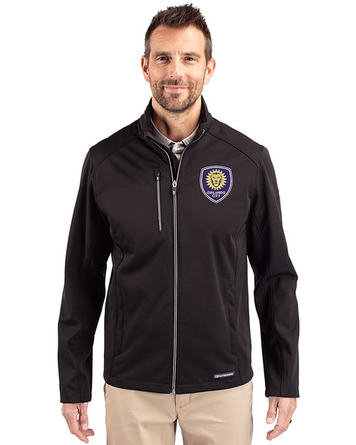 Orlando City SC Cutter & Buck Evoke Softshell Recycled Full Zip Mens Jacket Black Front