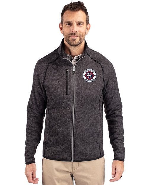 New England Revolution Cutter & Buck Mainsail Sweater-Knit Mens Big and Tall Full Zip Jacket Charcoal Heather Front
