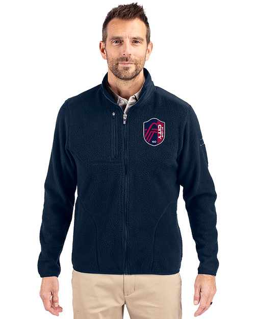 St. Louis City SC Cutter & Buck Cascade Eco Sherpa Mens Big & Tall Fleece Jacket Navy Blue Front