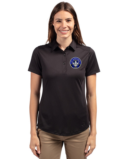 CF Montréal Cutter & Buck Prospect Eco Textured Stretch Recycled Womens Short Sleeve Polo Black Front