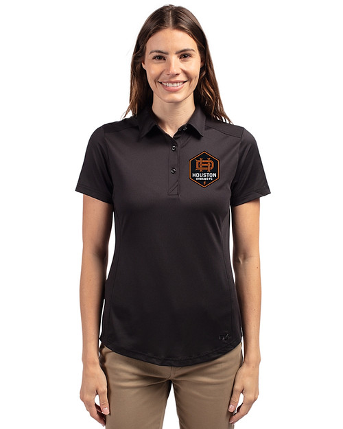 Houston Dynamo FC Cutter & Buck Prospect Eco Textured Stretch Recycled Womens Short Sleeve Polo Black Front